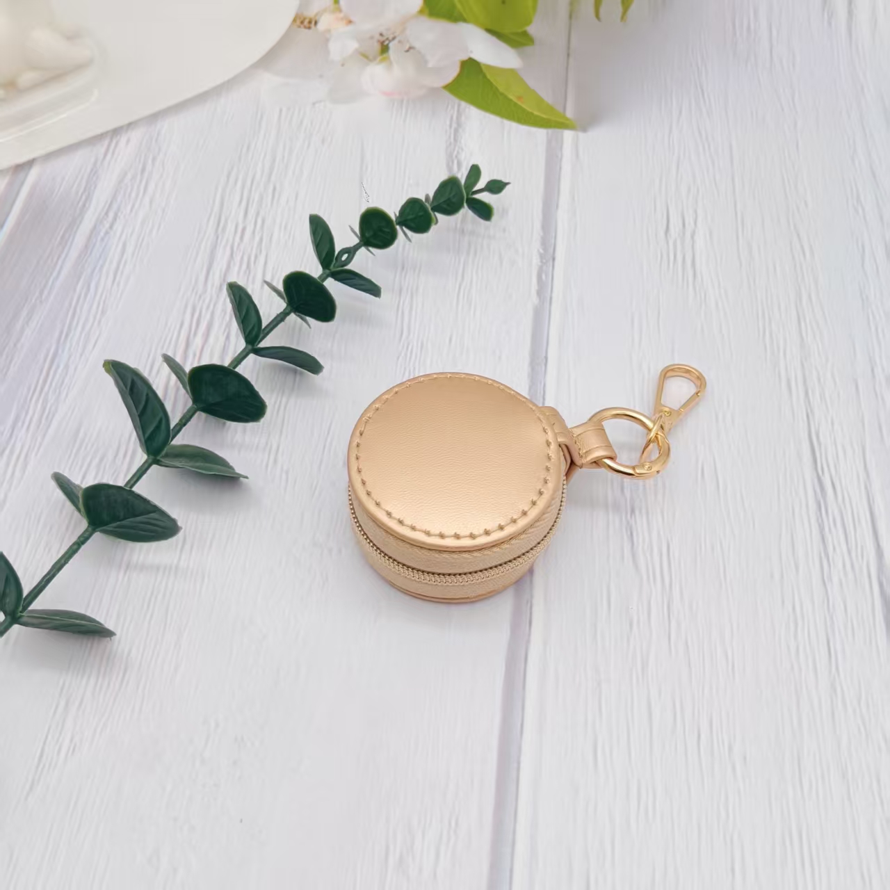 Custom Logo PU Leather Jewelry Storage Case Zipper Ring Package Portable Mini Layer Velvet Travel Display Round Jewelry Boxes