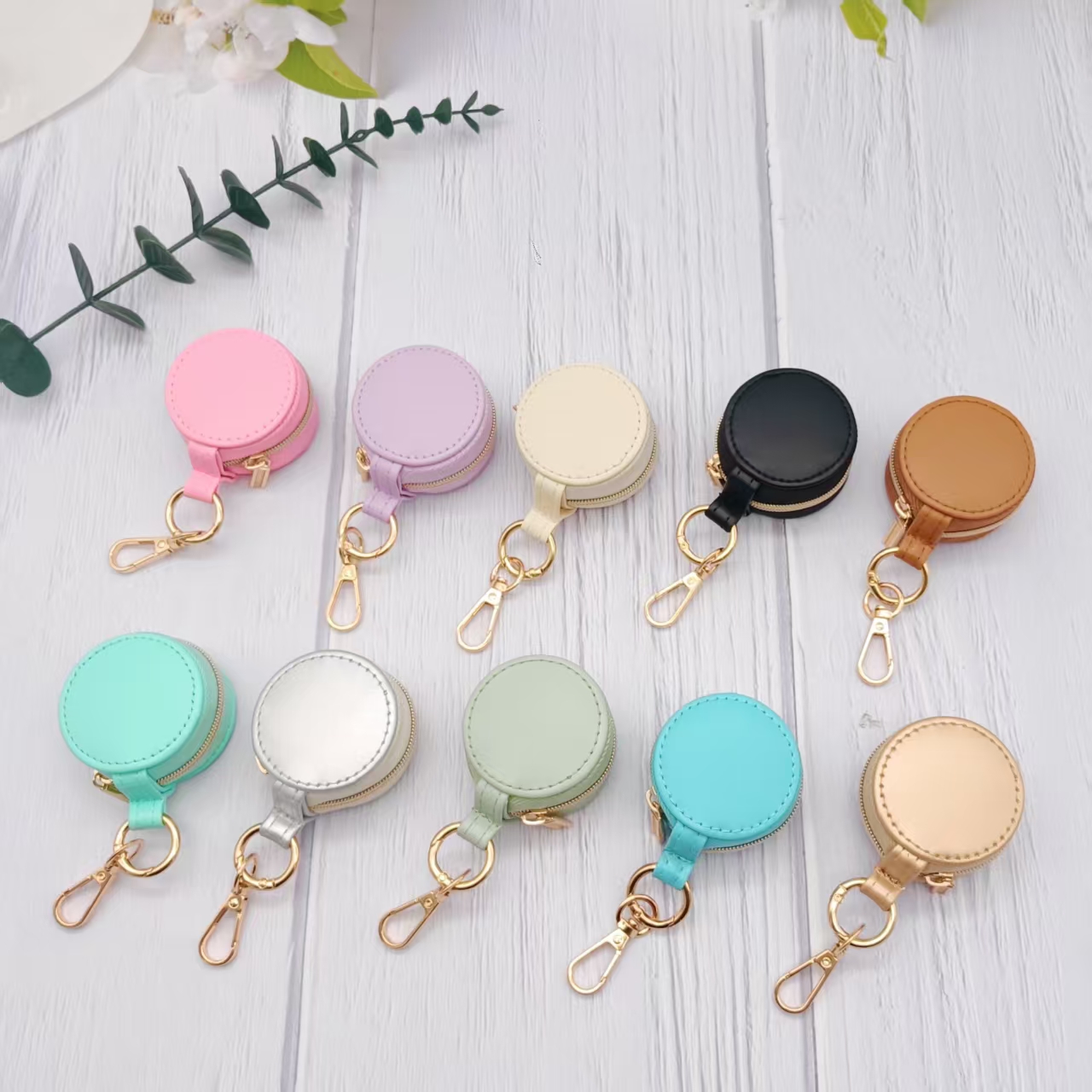 Custom Logo PU Leather Jewelry Storage Case Zipper Ring Package Portable Mini Layer Velvet Travel Display Round Jewelry Boxes