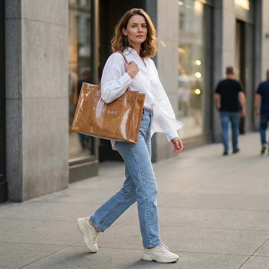 Large Capacity Waterproof Checkered Pattern Tote Bag PVC Clear Handbag Durable Travel Shoulder Bag for Women