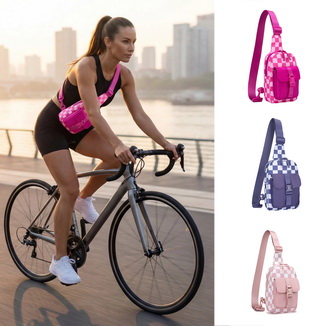 Trendsetter Checkered Sling Crossbody Bag with Adjustable Strap Multi-Functional Nylon Chest Bag for Women Trendsetter Checkered Sling Crossbody Bag with Adjustable Strap Multi-Functional Nylon Chest Bag for Women