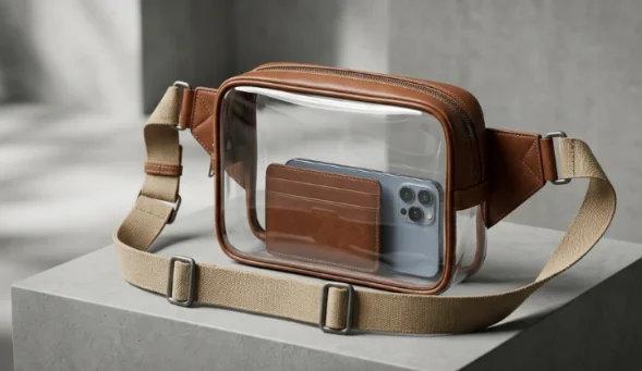 Custom waterproof clear chest pack with PU leather trim