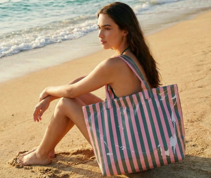 Large Glow Bold Travle Striped Totes Beach Bags