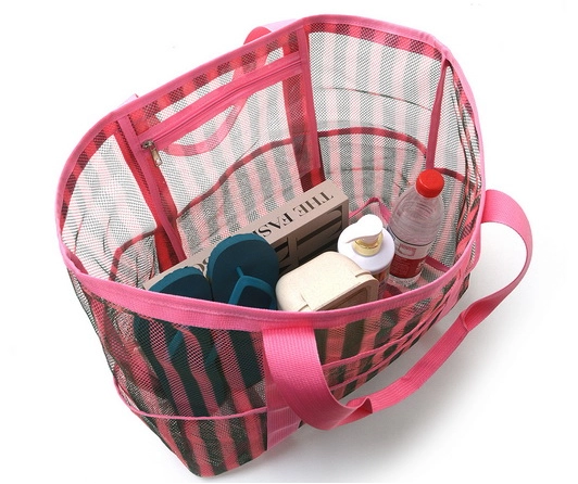 Large Capacity Mesh Beach Bag Stripe Tote Bags